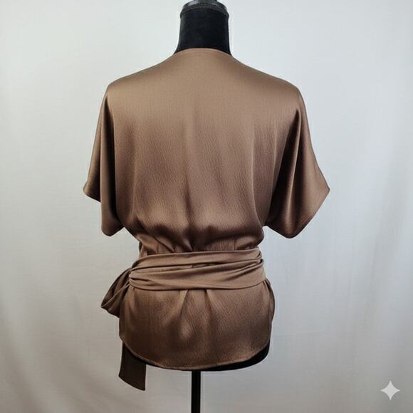 Escada Womens Pebbled Silk Draped Wrap Blouse - M Brown - Picture 2 of 2